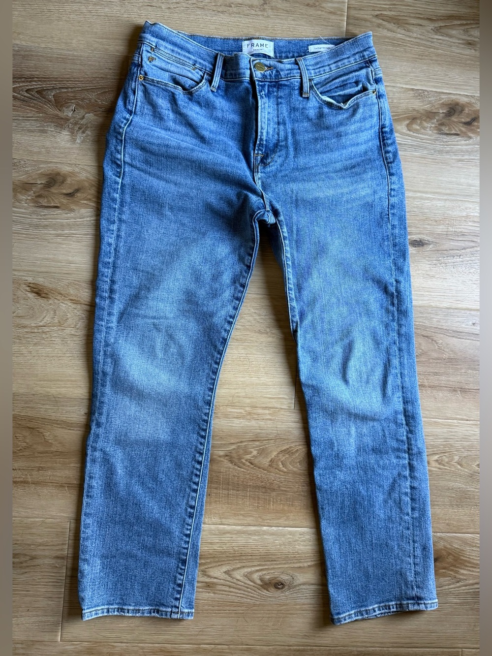 Frame Denim Le High Straight Jeans in Light Blue Denim